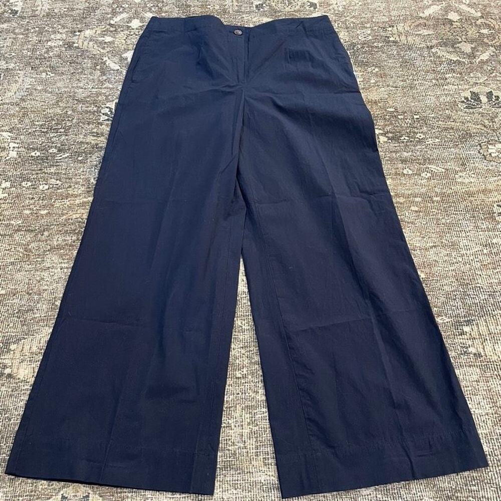 Talbots Womens 14 Navy Blue Wide Leg Pants Cotton Stretch High Rise Trousers